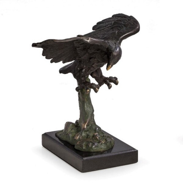 Soaring Eagle Sculpture with Bronzed Finish on Marble Artwork